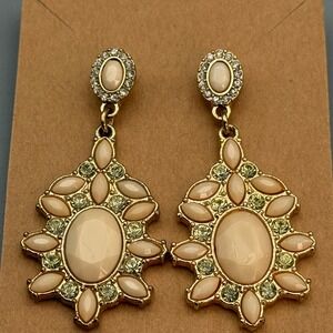 Unbranded Chandelier Earrings Womens OS Gold Cream Good Vintage Rhinestone Drop